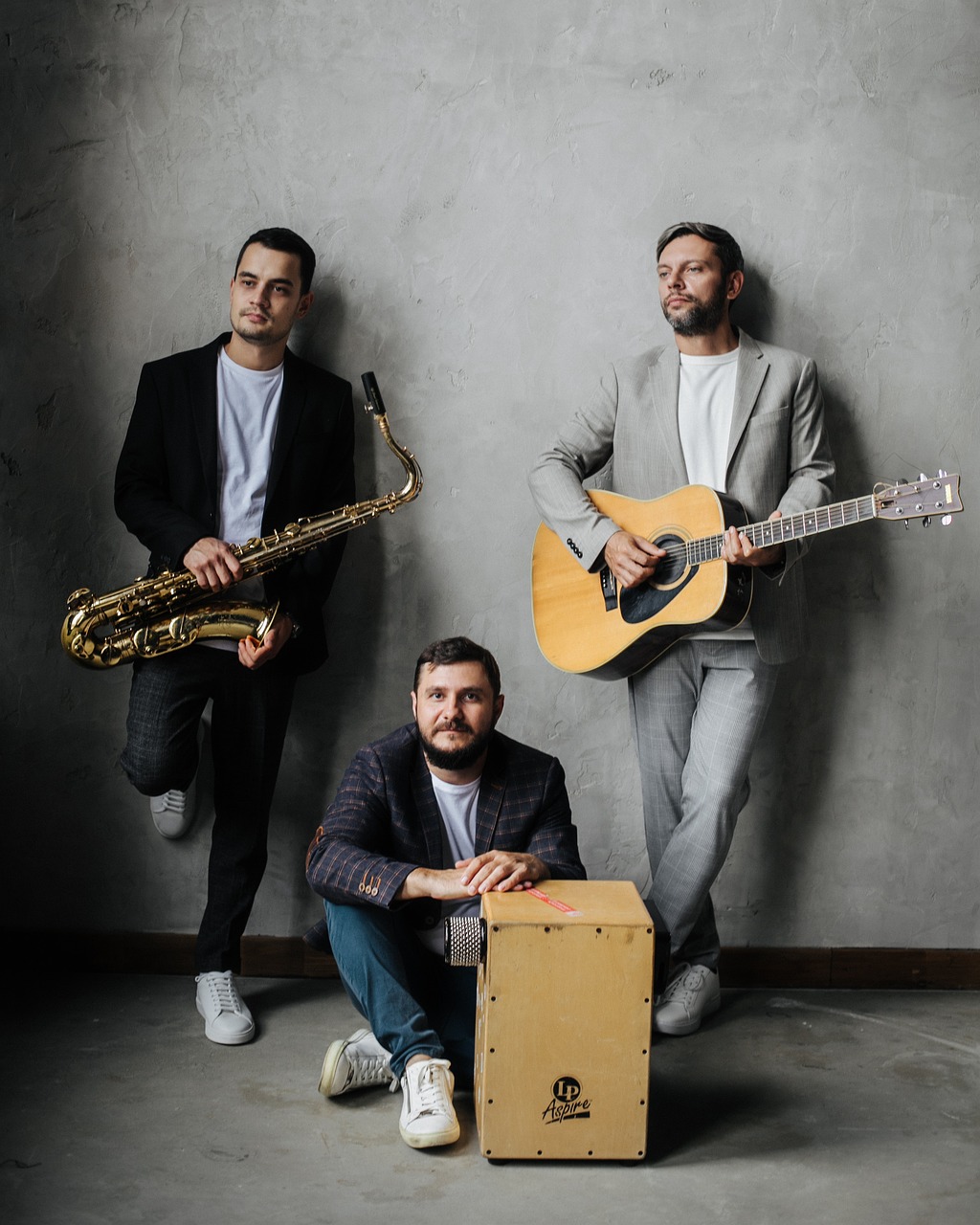 band, group, musicians, guitar, saxophone, musical instruments